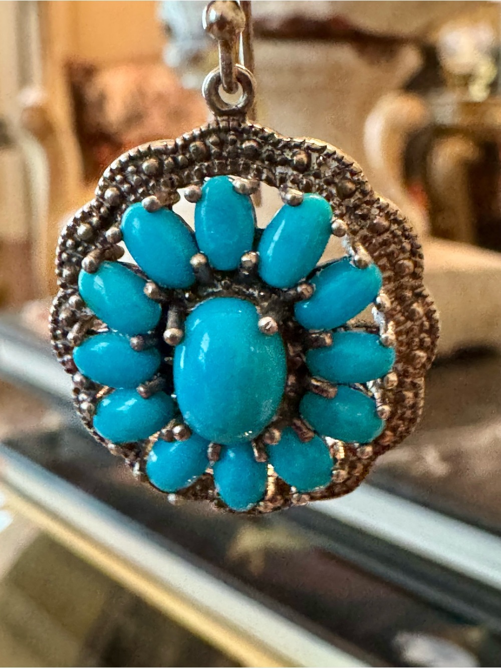 Gorgeous Sleeping Beauty Turquoise Silver Pendant n Earring Suite - Picture 13 of 15